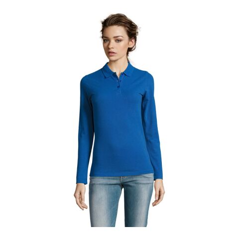 Werbeartikel PERFECT DAMEN LSL POLO 180 – königsblau – S – mit Logo bedruckt