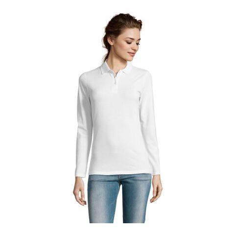 Werbeartikel PERFECT DAMEN LSL POLO 180 – weiß – XXL – mit Logo bedruckt
