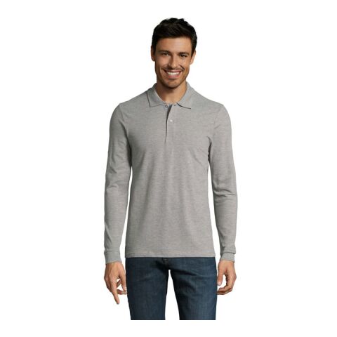 Werbeartikel PERFECT MEN LSL POLO 180g – marl grey – S – mit Logo bedruckt