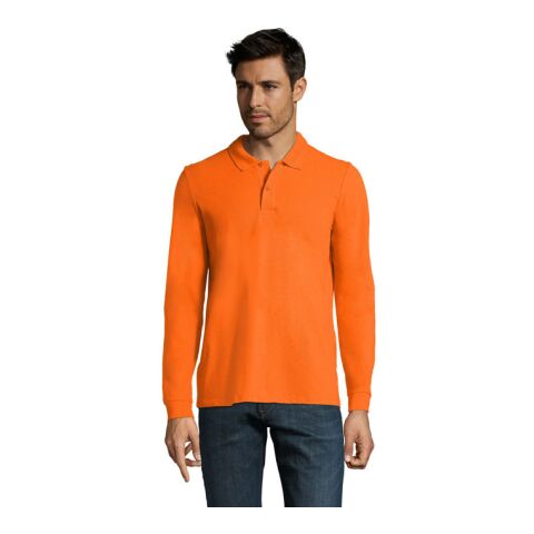 Werbeartikel PERFECT MEN LSL POLO 180g – orange – S – mit Logo bedruckt