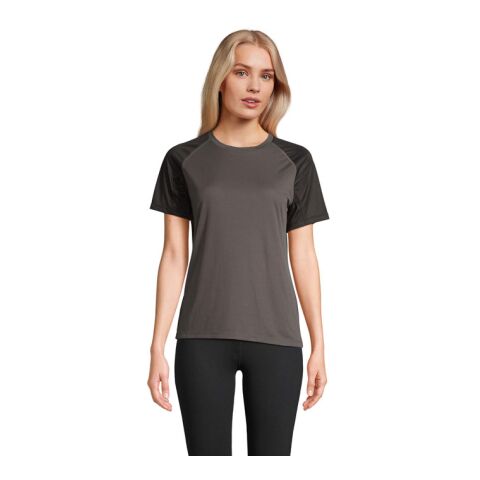 Werbeartikel VORTEX Damen RAGLAN T-SHIRT – black/charcoal grey – XXL – mit Logo bedruckt