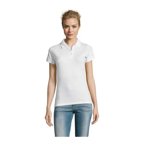 Werbeartikel PERFECT DAMEN POLO 180g – weiß – L – mit Logo bedruckt