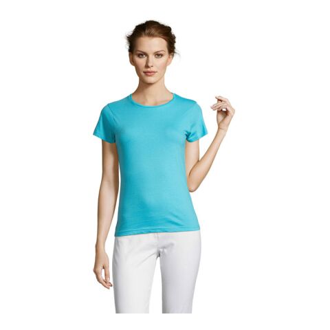 Werbeartikel MISS DAMENT-SHIRT 150g – atoll blau – L – mit Logo bedruckt