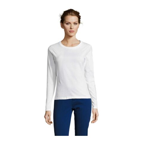 Werbeartikel Langarm-Damen-Shirt Majestic SOL'S – weiß – mit Logo bedruckt Gr. S