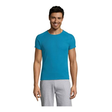 Werbeartikel SPORTY MEN T-Shirt – aqua – XXS – mit Logo bedruckt