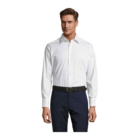 Werbeartikel BRIGHTON STRETCH MEN SHIRT – weiß – M – mit Logo bedruckt