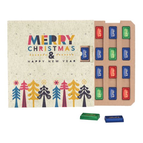 Mitarbeitergeschenk Täfelchen Adventskalender ECO – grasspapier – mit bedrucktem Etikett als ideale vorweihnachtliche Überraschung aus dem