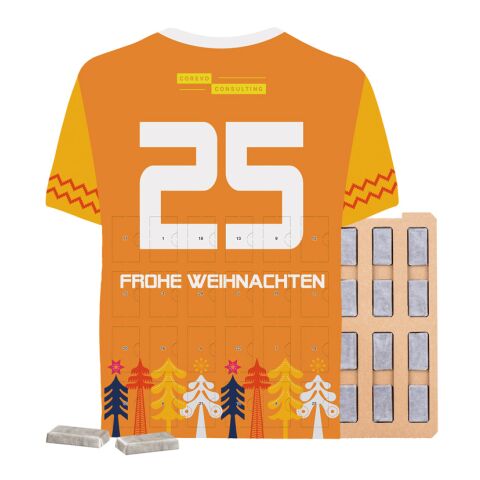 Täfelchen Adventskalender Trikot ECO 4c Euroskala | 24 Alpenmilch-Schokotäfelchen