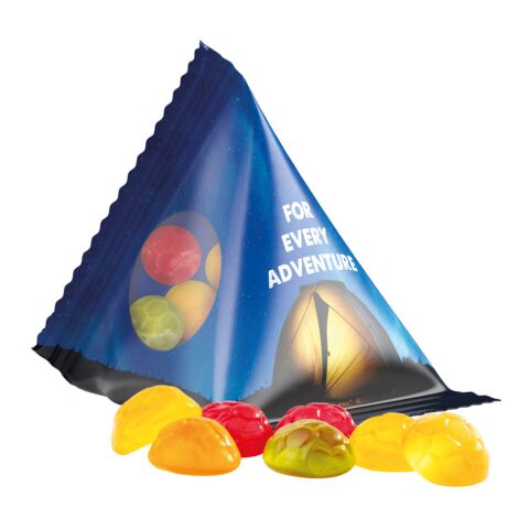 Werbeartikel Fußball-Design Tetraeder 15 g Trolli Fruchtgummi Standardformen – transparent – mit Logo bedruckt