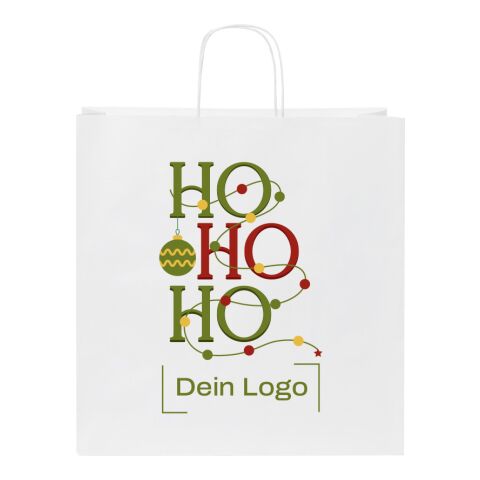 *Christmas* Kraftpapiertasche flacher Henkel Weiß | Ho Ho Ho | Digitaldruck