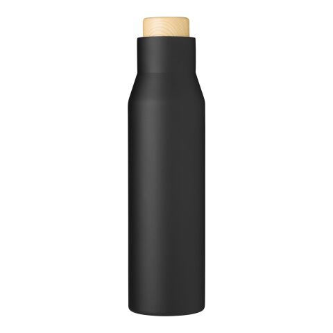 Werbeartikel Edelstahl Thermoflasche 500 ml Christian doppelwandig Holzdeckel BPA-frei isoliert – schwarz – mit Logo bedruckt