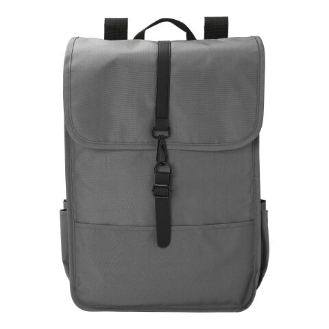 Werbeartikel RPET Polyester (300D) Rucksack mit Lasche Lyric – Grau – mit Logo bedruckt