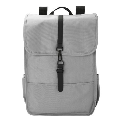 Werbeartikel RPET Polyester (300D) Rucksack mit Lasche Lyric – Hellgrau – mit Logo bedruckt