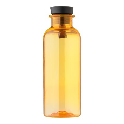 Werbeartikel Laia 500 ml rPET-Trinkflasche recycelt mit Bambus-Detail & Silikon-Tragegurt auslaufsicher – Gelb – mit Logo bedruckt