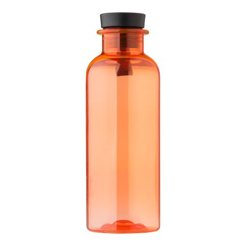 Werbeartikel Laia 500 ml rPET-Trinkflasche recycelt mit Bambus-Detail & Silikon-Tragegurt auslaufsicher – orange – mit Logo bedruckt