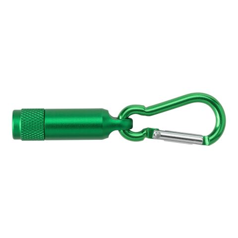 Werbeartikel Mini-Taschenlampe aus Aluminium mit Karabiner – grün – mit Logo bedruckt