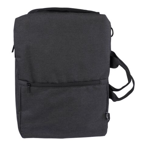 Werbeartikel rPET Polyester (300D) Rucksack Mallory – schwarz – mit Logo bedruckt