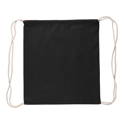 Werbeartikel Kordelzug-Rucksack aus Öko-Baumwolle (140 g/m2) Bridget – schwarz – mit Logo bedruckt