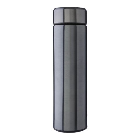 Werbeartikel Mary 425ml Thermo-Edelstahlflasche doppelwandig mit Teesieb isoliert & rostfrei – grau – mit Logo bedruckt