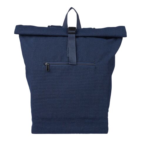 Rolltop-Rucksack Thaddeus aus recyceltem Poly-Baumwollgewebe (330 g/m²) Blau | ohne Werbeanbringung | Nicht verfügbar | Nicht verfügbar
