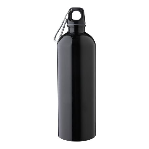 Werbeartikel Emeric 750 ml Trinkflasche aus recyceltem Edelstahl einwandig & leicht mit Aluminium-Karabiner – schwarz – mit Logo bedruckt
