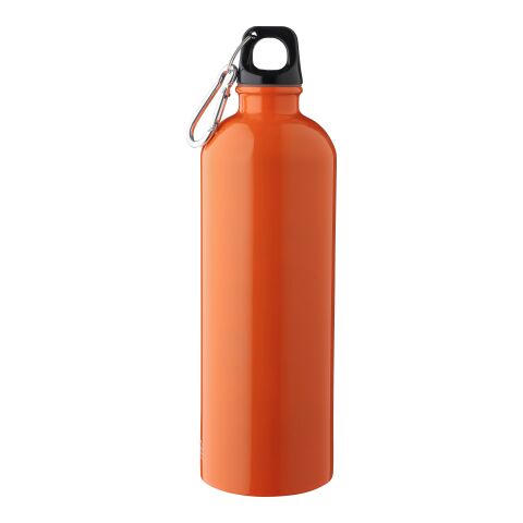 Werbeartikel Emeric 750 ml Trinkflasche aus recyceltem Edelstahl einwandig & leicht mit Aluminium-Karabiner – orange – mit Logo bedruckt