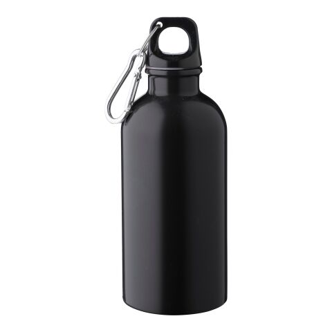 Werbeartikel Sable 400 ml Flasche aus recyceltem Edelstahl einwandig & ultraleicht mit Aluminiumkarabiner – schwarz – mit Logo bedruckt