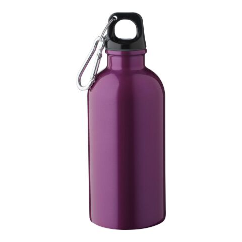 Nachhaltiger Werbeartikel Sable 400 ml Flasche aus recyceltem Edelstahl einwandig & ultraleicht mit Aluminiumkarabiner – Violett – mit Logo bedruckt