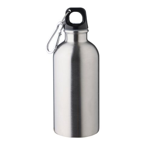 Werbeartikel Sable 400 ml Flasche aus recyceltem Edelstahl einwandig & ultraleicht mit Aluminiumkarabiner – silber – mit Logo bedruckt