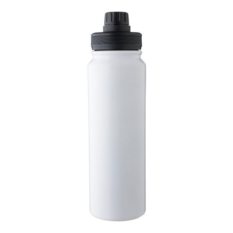 Werbeartikel Edelstahl Trinkflasche 800 ml Zinnia doppelwandig mit Magnet-Handyhalter Tragegriff BPA-frei – weiß – mit Logo bedruckt