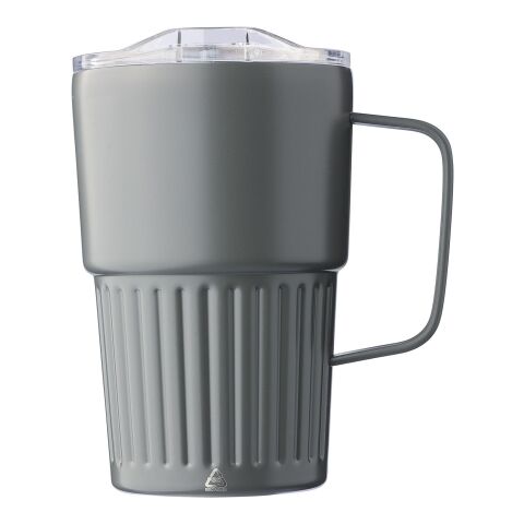 Mitarbeitergeschenk Reisebecher Calo – grau – mit Logo bedruckt nachhaltig doppelwandig 450 ml Edelstahl Trinkbecher