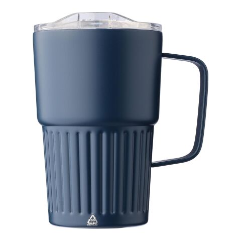 Werbeartikel Recycelter Edelstahl-Reisebecher mit doppelter Wand (450 ml) von Calo – Blau – mit Logo bedruckt