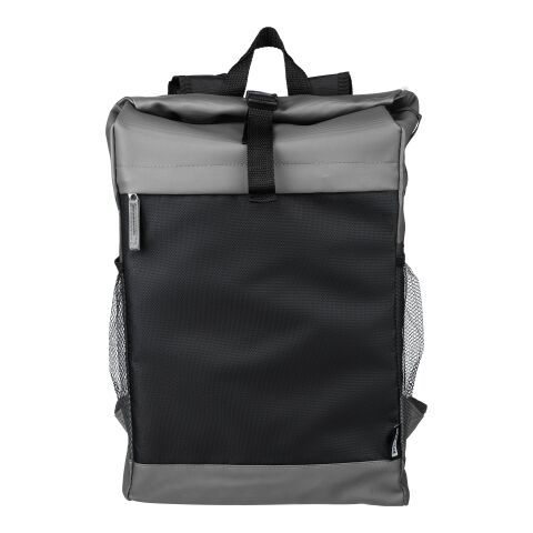 Werbeartikel rPET-Polyester (600D) Rolltop-Rucksack Yani – grau – mit Logo bedruckt