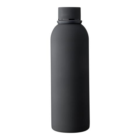Werbeartikel Sena 500ml Trinkflasche recycelter Edelstahl doppelwandig Soft-Touch-Finish mit Trageschlaufe isoliert – schwarz – mit Logo bedruckt