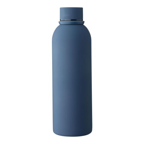 Werbeartikel Sena 500ml Trinkflasche recycelter Edelstahl doppelwandig Soft-Touch-Finish mit Trageschlaufe isoliert – blau – mit Logo bedruckt