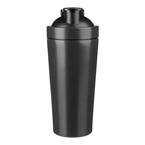 Werbeartikel Orla Edelstahl Trinkflasche 750ml recycelt einwandig mit Mixerkugel & Schraubdeckel Sportflasche – Schwarz – mit Logo bedruckt