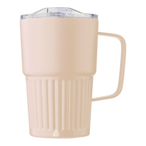 Firmengeschenk Reisebecher Calo – beige – lasergraviert nachhaltiger Edelstahl-Trinkbecher 450 ml doppelwandig mit Henkel