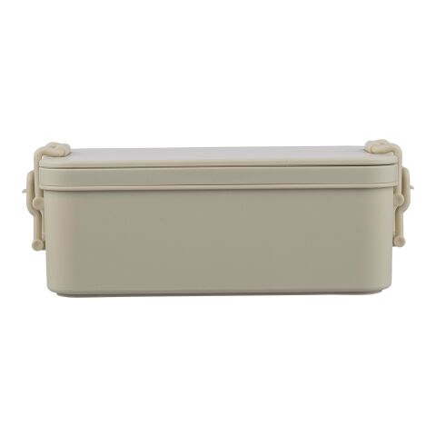 Werbemittel Lunchbox Siena – beige – mit Logo bedruckt, stapelbar, 2200 ml, inklusive 3-teiligem Besteckset für Büroalltag