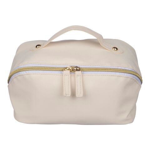 Werbeartikel Recycelte PU-Kulturtasche Alon – beige – mit Logo bedruckt