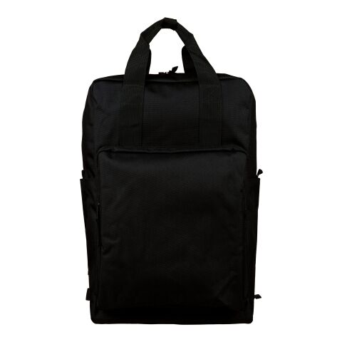 Werbeartikel Rucksack aus recyceltem (900D) Polyester Amalia – schwarz – mit Logo bedruckt