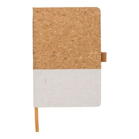 Werbeartikel Notizbuch Trevor aus Kork und Baumwolle – weiß – mit Logo bedruckt
