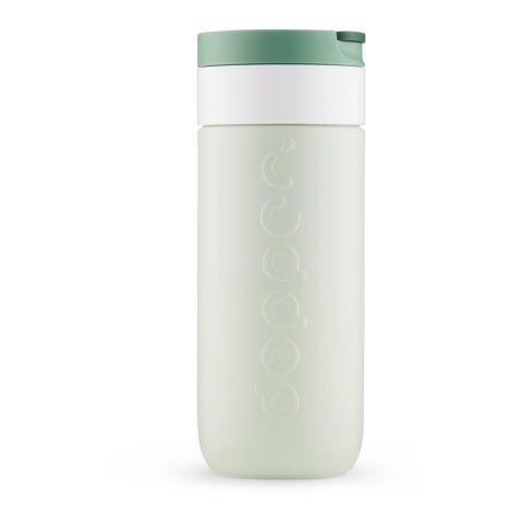 Werbeartikel Dopper 400 ml Thermobecher Reisebecher aus Recycling-Stahl hält 20h kalt & 6h heiß kohlensäuregeeignet – waldgrün – mit Logo bedruckt