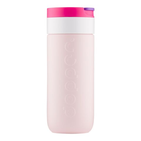 Werbeartikel Dopper 400 ml Thermobecher Reisebecher aus Recycling-Stahl hält 20h kalt & 6h heiß kohlensäuregeeignet – Beerenrosa – mit Logo bedruckt