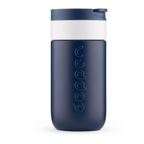 Werbeartikel Dopper 300 ml Reisebecher aus 90% Recycling-Stahl hält 6h heiß & 20h kalt nachhaltig & auslaufsicher – blau – mit Logo bedruckt