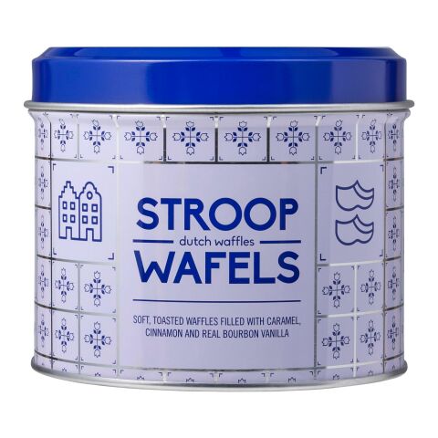 Streuartikel Metalldose für Stroopwafel Amsterdam – bunt – mit bedrucktem Etikett 8 Stck. als B2B-Werbemittel für Kunden und Mitarbeiter