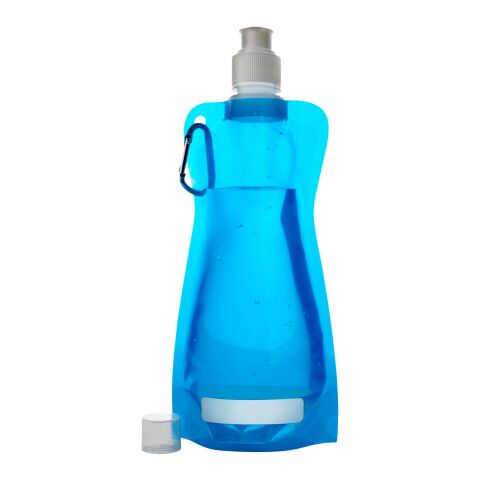 Sport-Werbemittel Trinkflasche Basic – hellblau – mit Logo bedruckt 400 ml Kunststoff faltbar auslaufsicher mit Karabiner