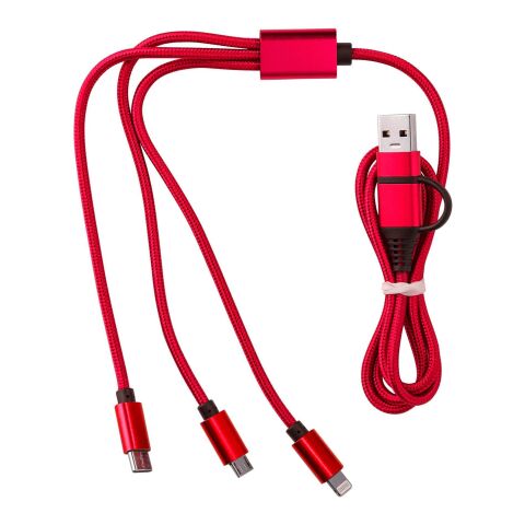 Streuartikel Nylon-Ladekabel Leif – rot – mit Logo bedruckt USB und USB Typ-C für den Büroalltag