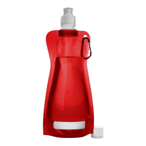 Werbeartikel Basic 400 ml Trinkflasche faltbar & platzsparend mit Karabinerhaken & auslaufsicherem Verschluss – rot – mit Logo bedruckt