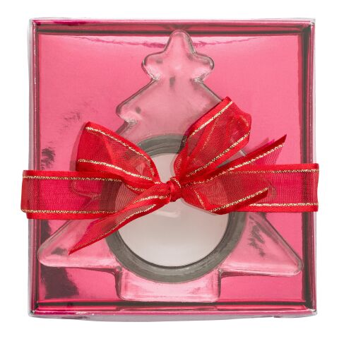 Werbeartikel Teelichthalter aus Glas Casey – rot – mit Logo bedruckt