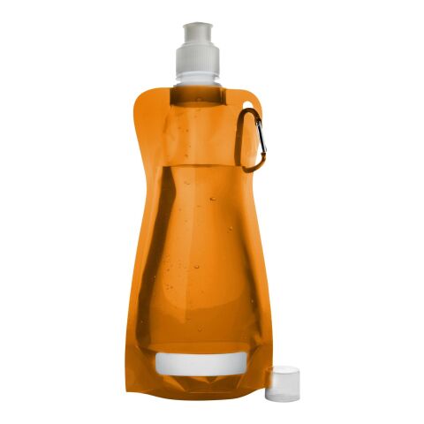 Werbeartikel Basic 400 ml Trinkflasche faltbar & platzsparend mit Karabinerhaken & auslaufsicherem Verschluss – orange – mit Logo bedruckt